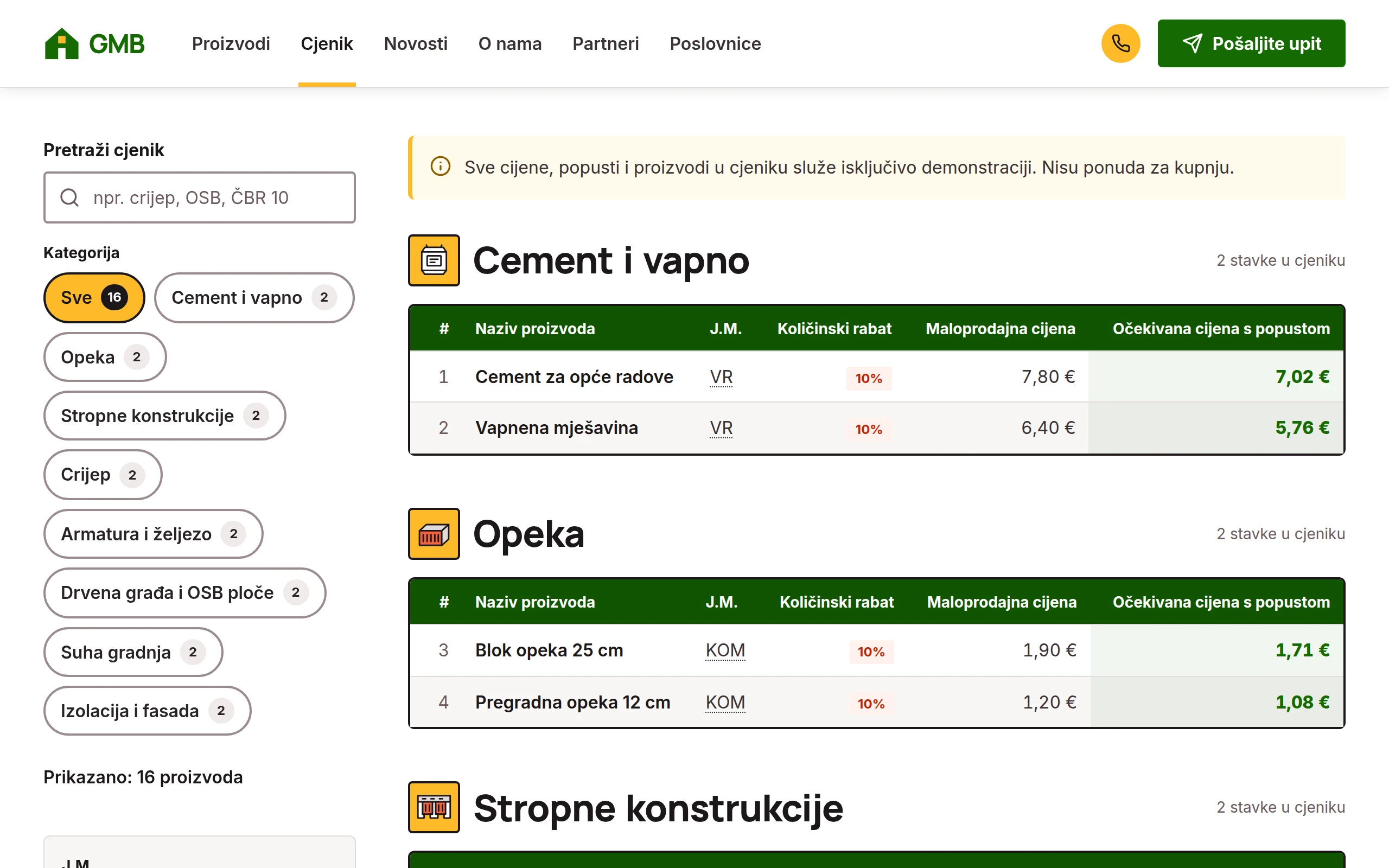 GMB — searchable price list